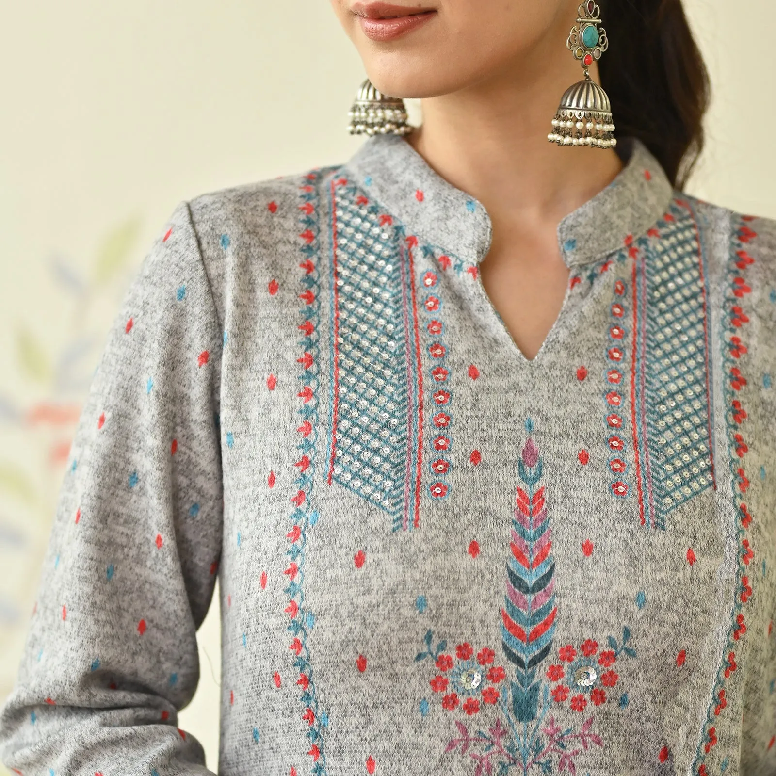 Ivory Embroidered Woollen Kurta