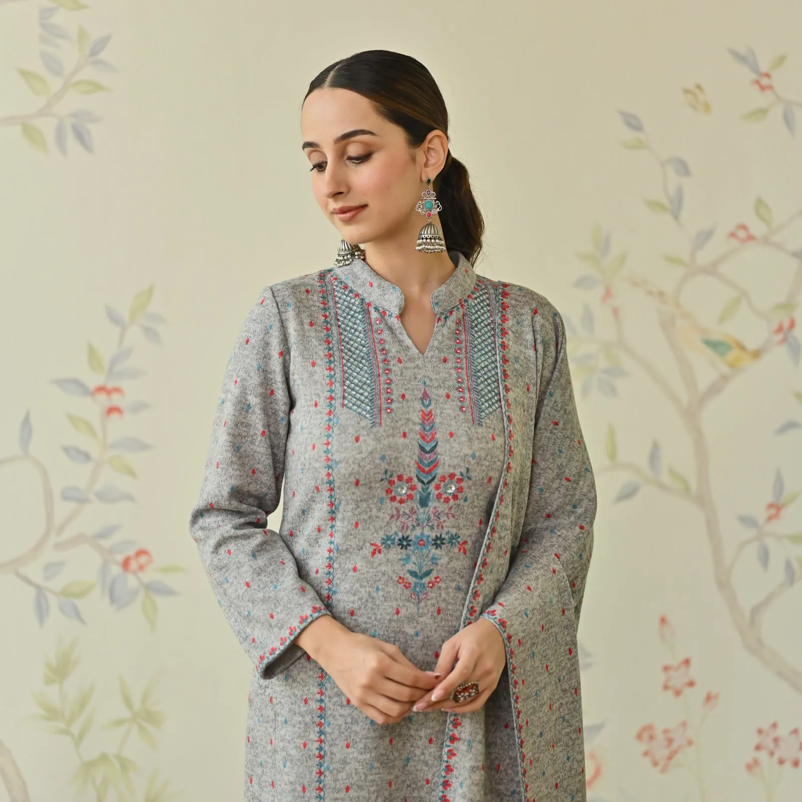 Ivory Embroidered Woollen Kurta