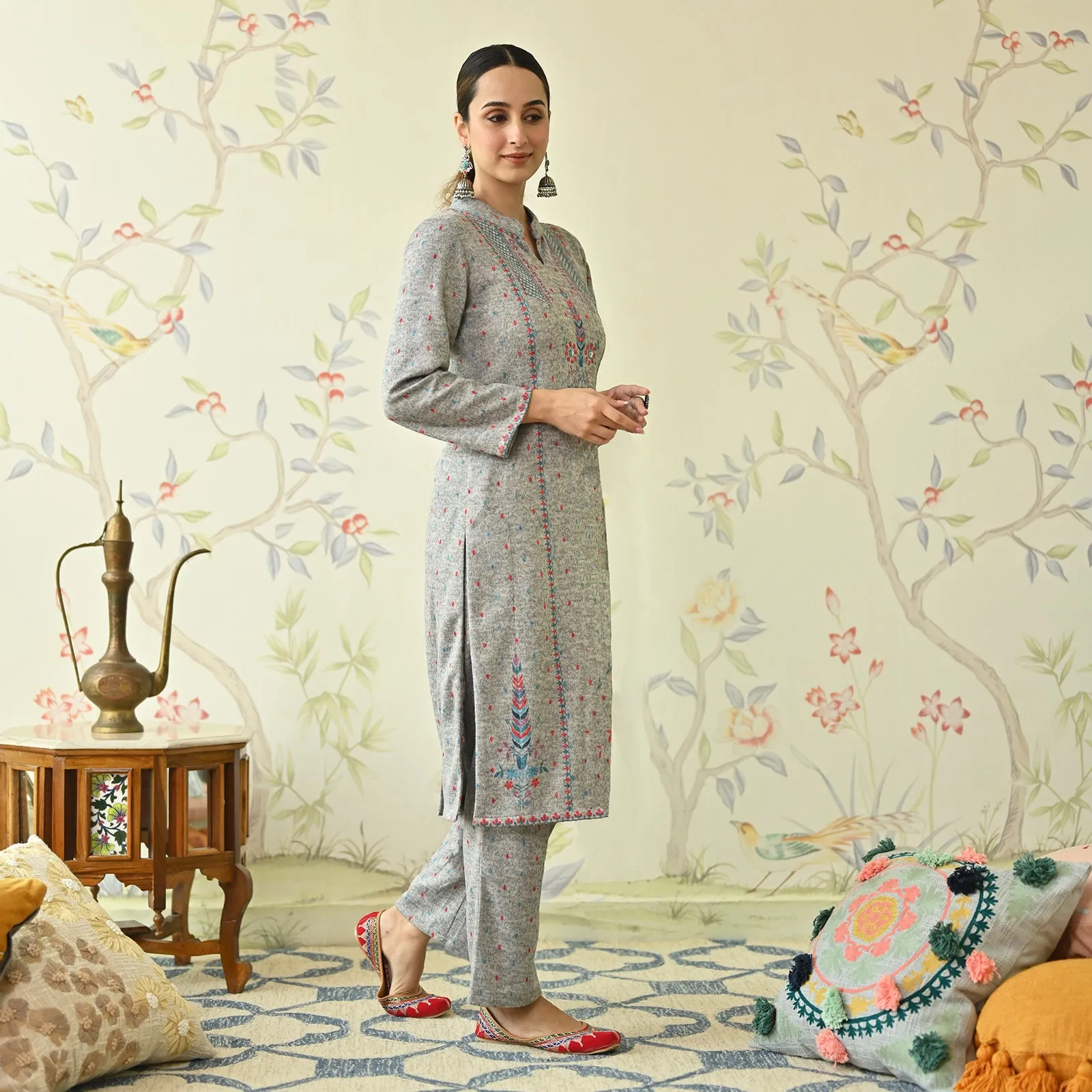 Ivory Embroidered Woollen Kurta