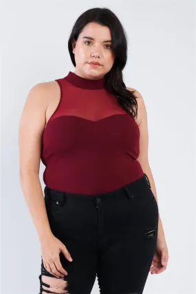 Junior Plus Size Burgundy Mock Turtleneck Bodysuit /2-2-2