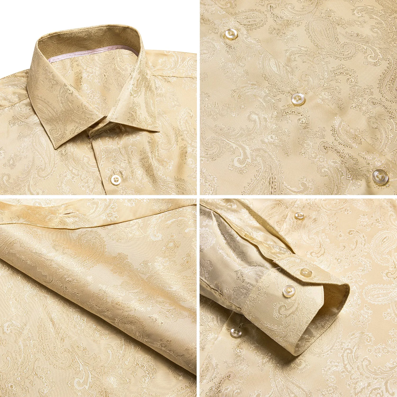 Khaki Paisley Silk Men's Long Sleeve Shirt