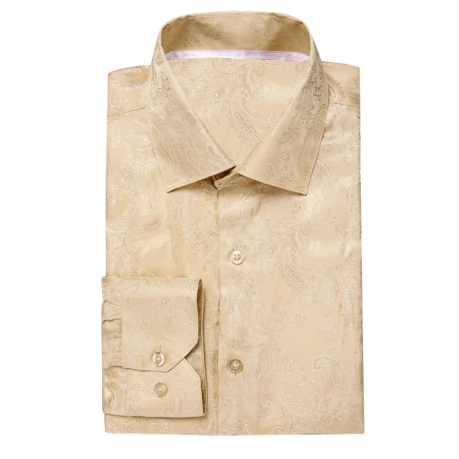 Khaki Paisley Silk Men's Long Sleeve Shirt