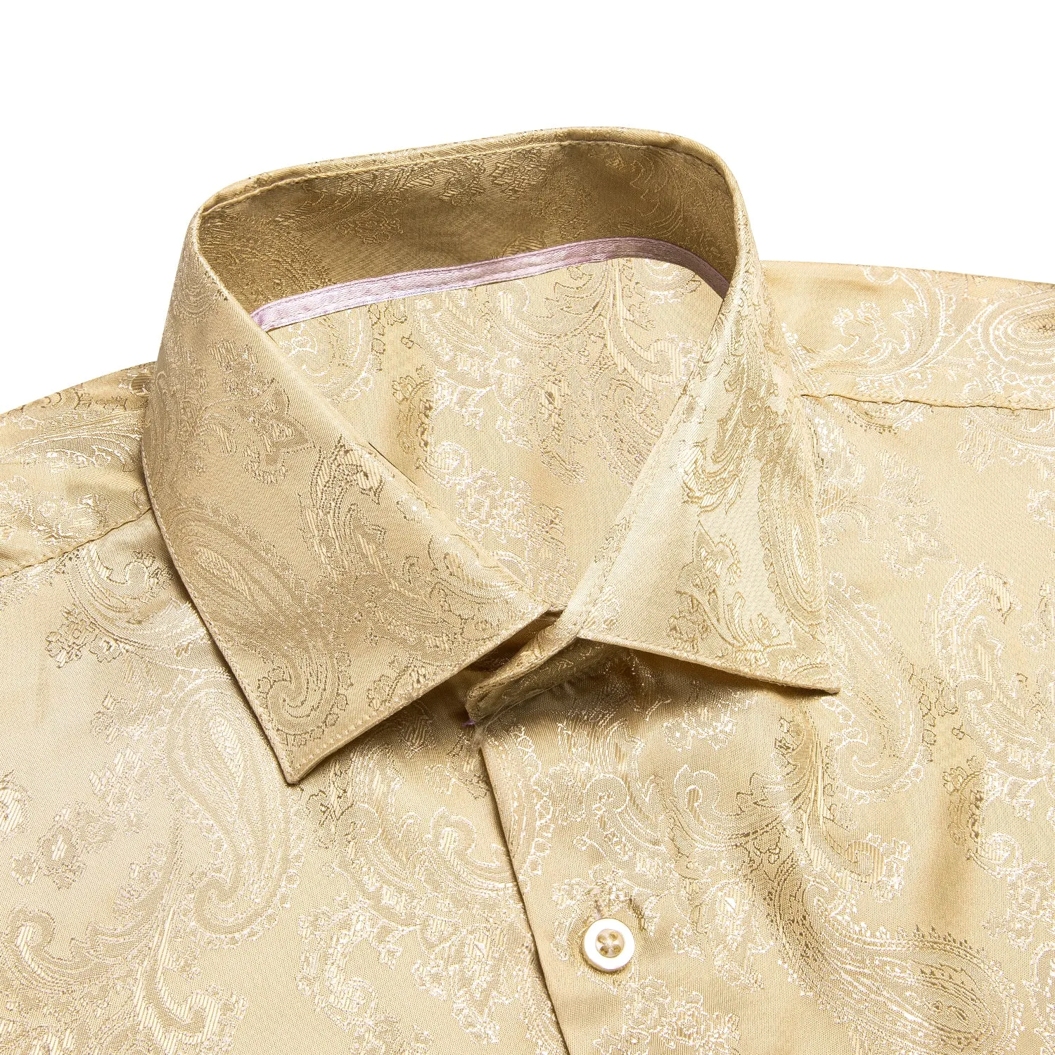 Khaki Paisley Silk Men's Long Sleeve Shirt