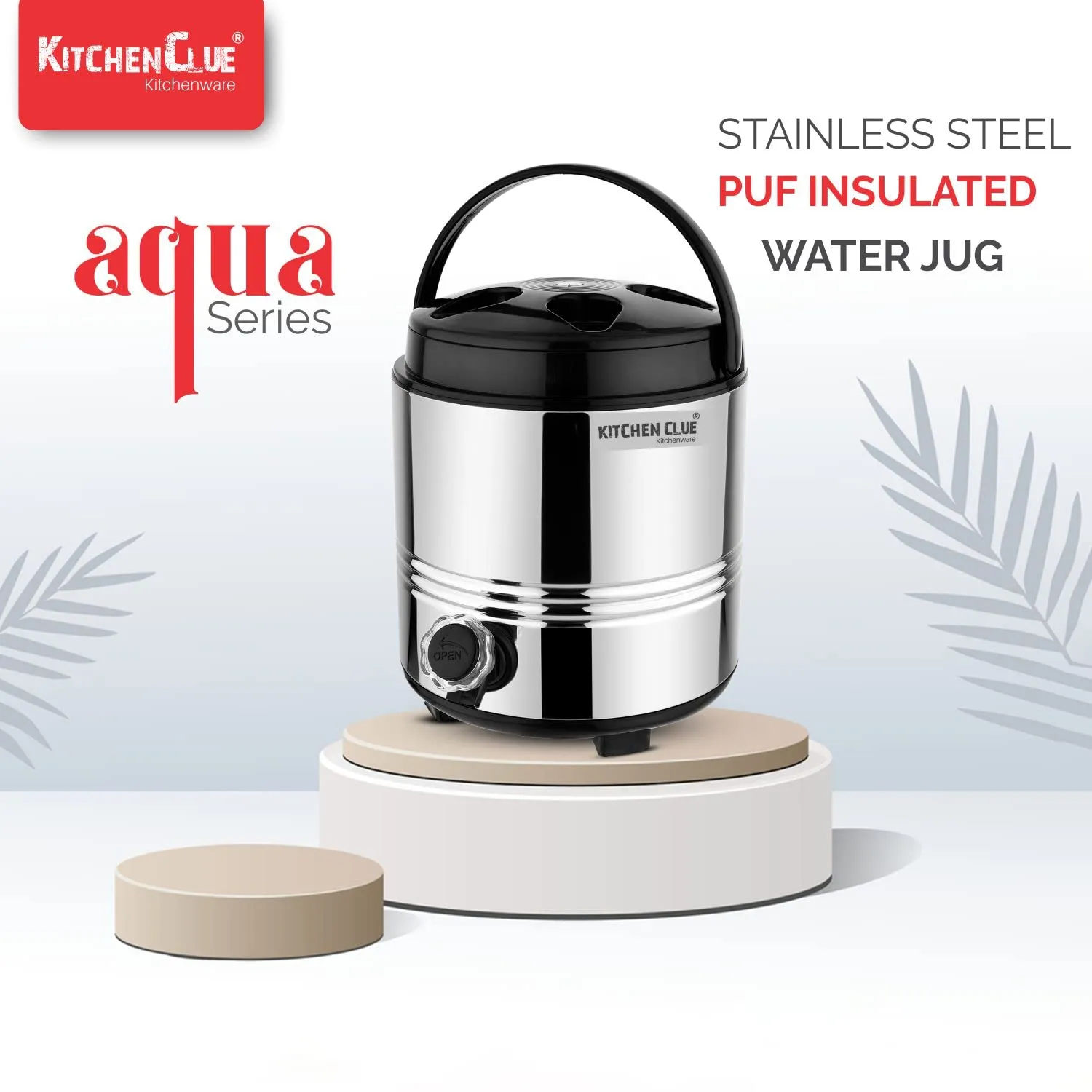 KITCHEN CLUE Stainless Steel Hot and Cold Water Jug 5 Liters, Silver - Aqua 6 Model - PUF Insulated Steel Body - Keeps Beverages Hot and Cold & Fresh for Long Hours - Highly Durable - Water Dispenser