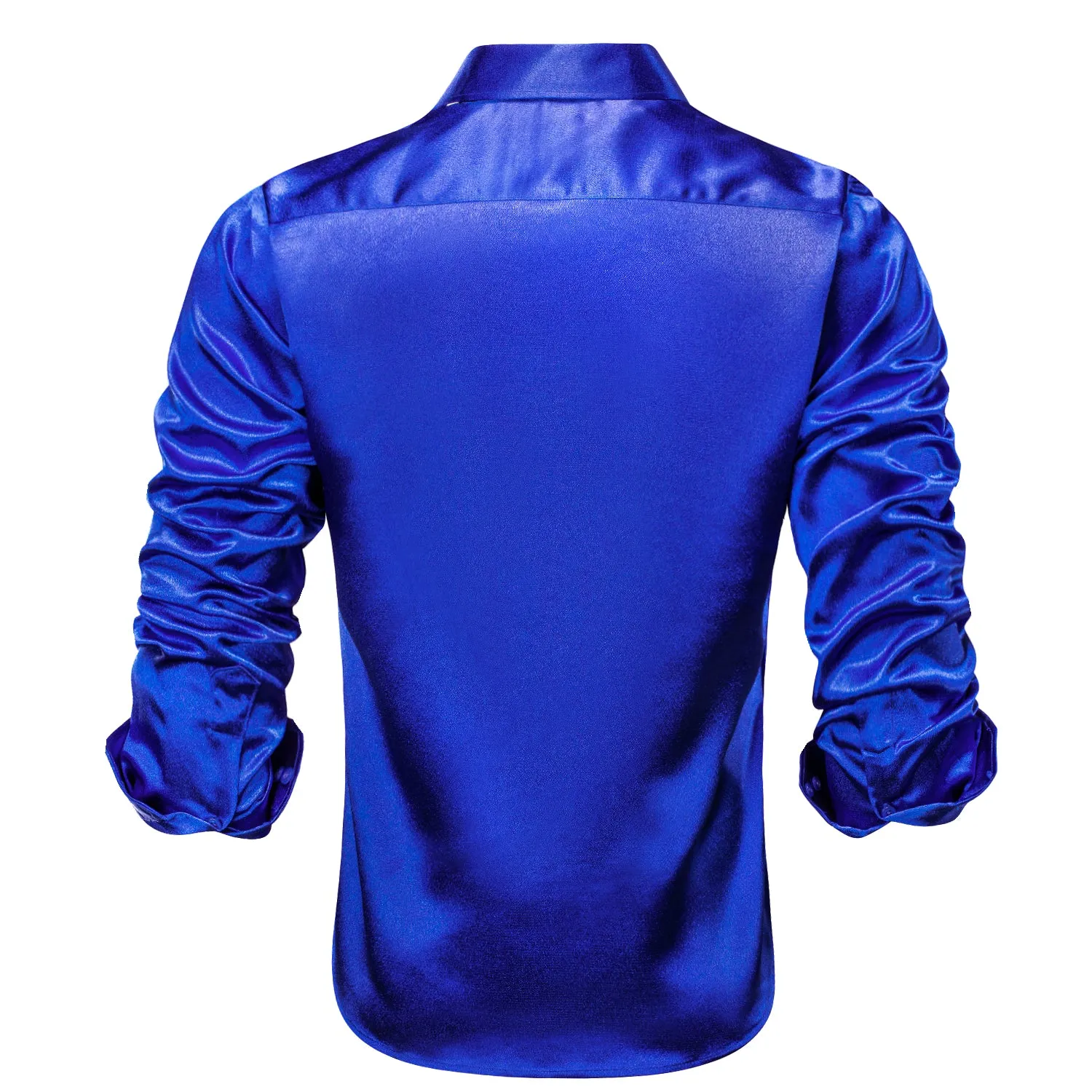 Klein Blue Solid Silk Men's Long Sleeve Shirt