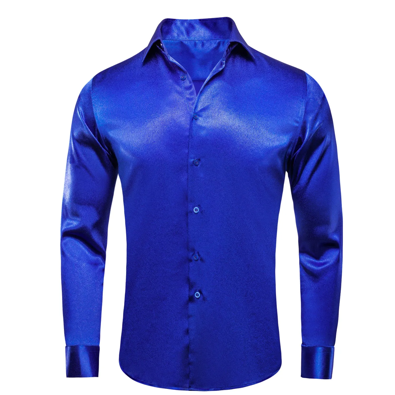 Klein Blue Solid Silk Men's Long Sleeve Shirt