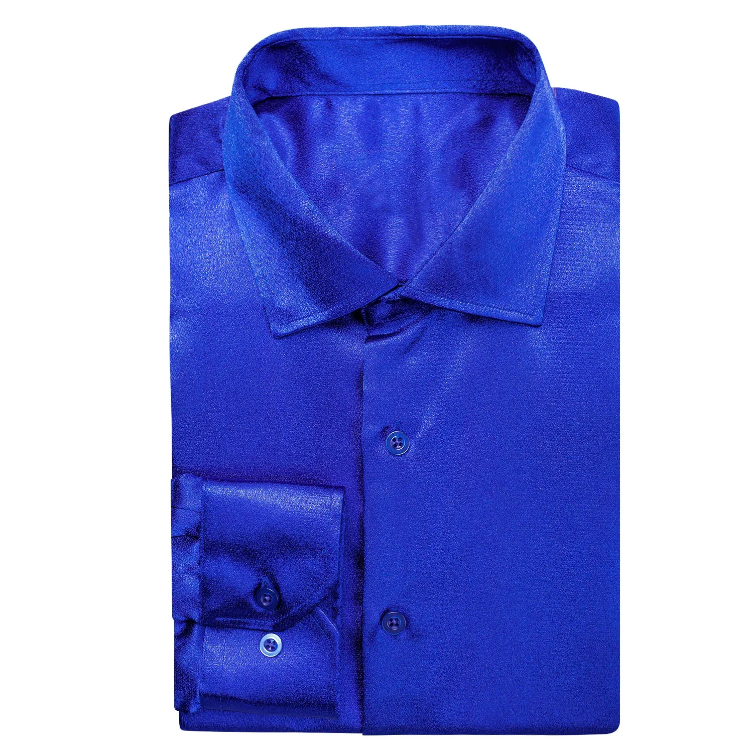 Klein Blue Solid Silk Men's Long Sleeve Shirt