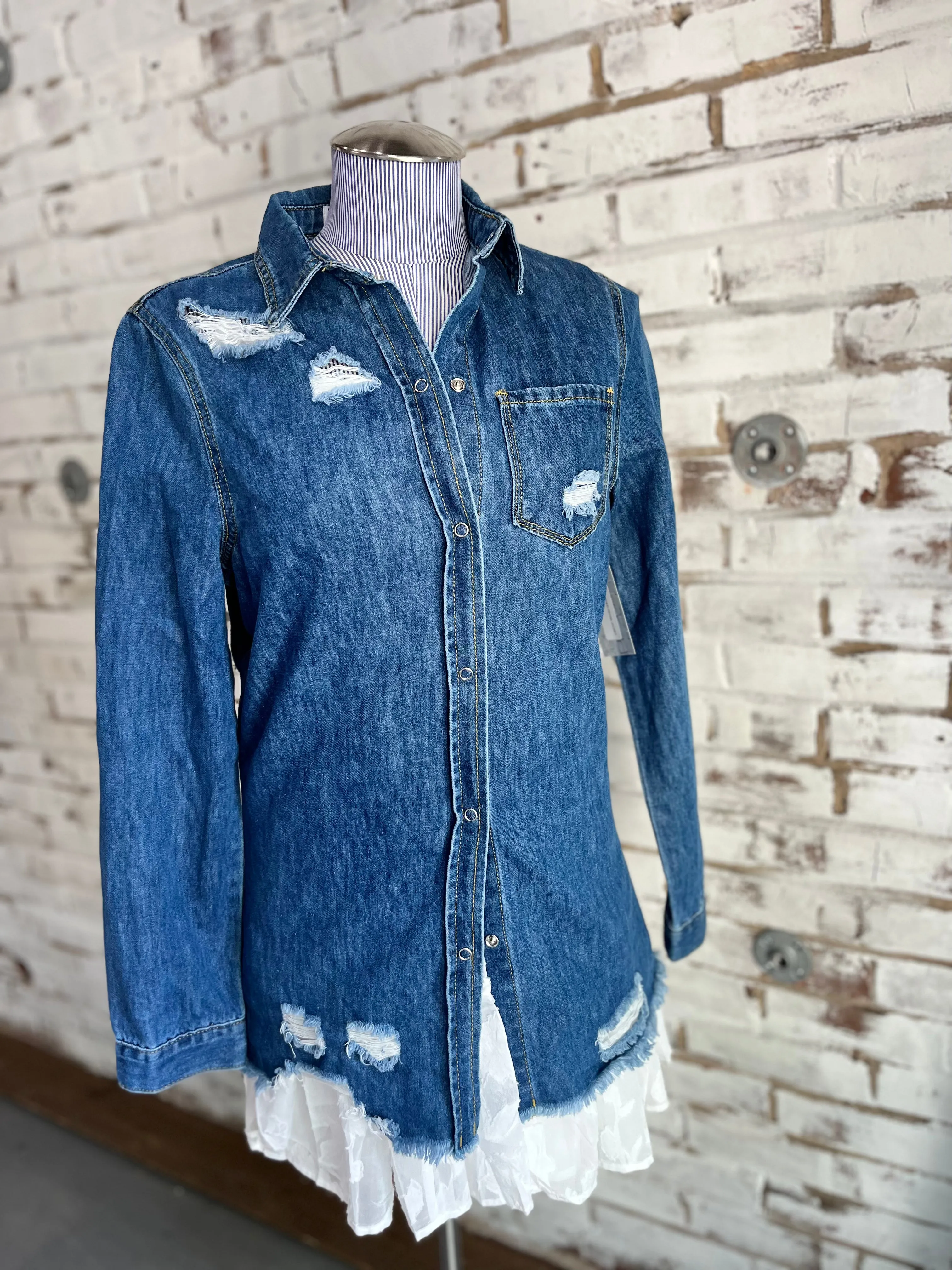 Koko Ripped Denim Jacket in Dark Blue