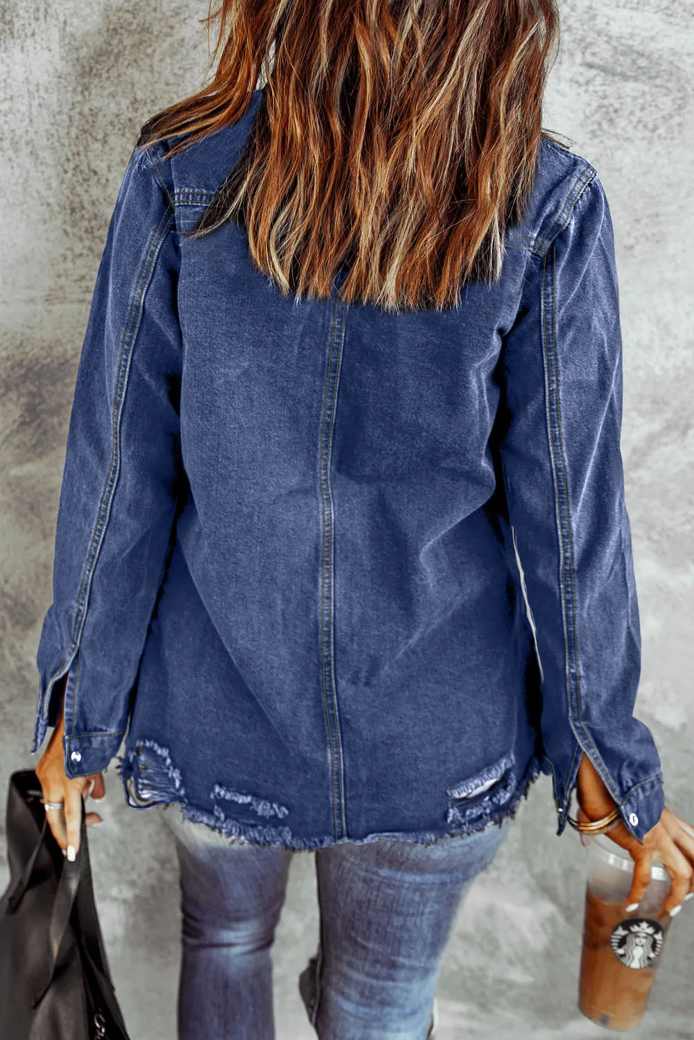 Koko Ripped Denim Jacket in Dark Blue