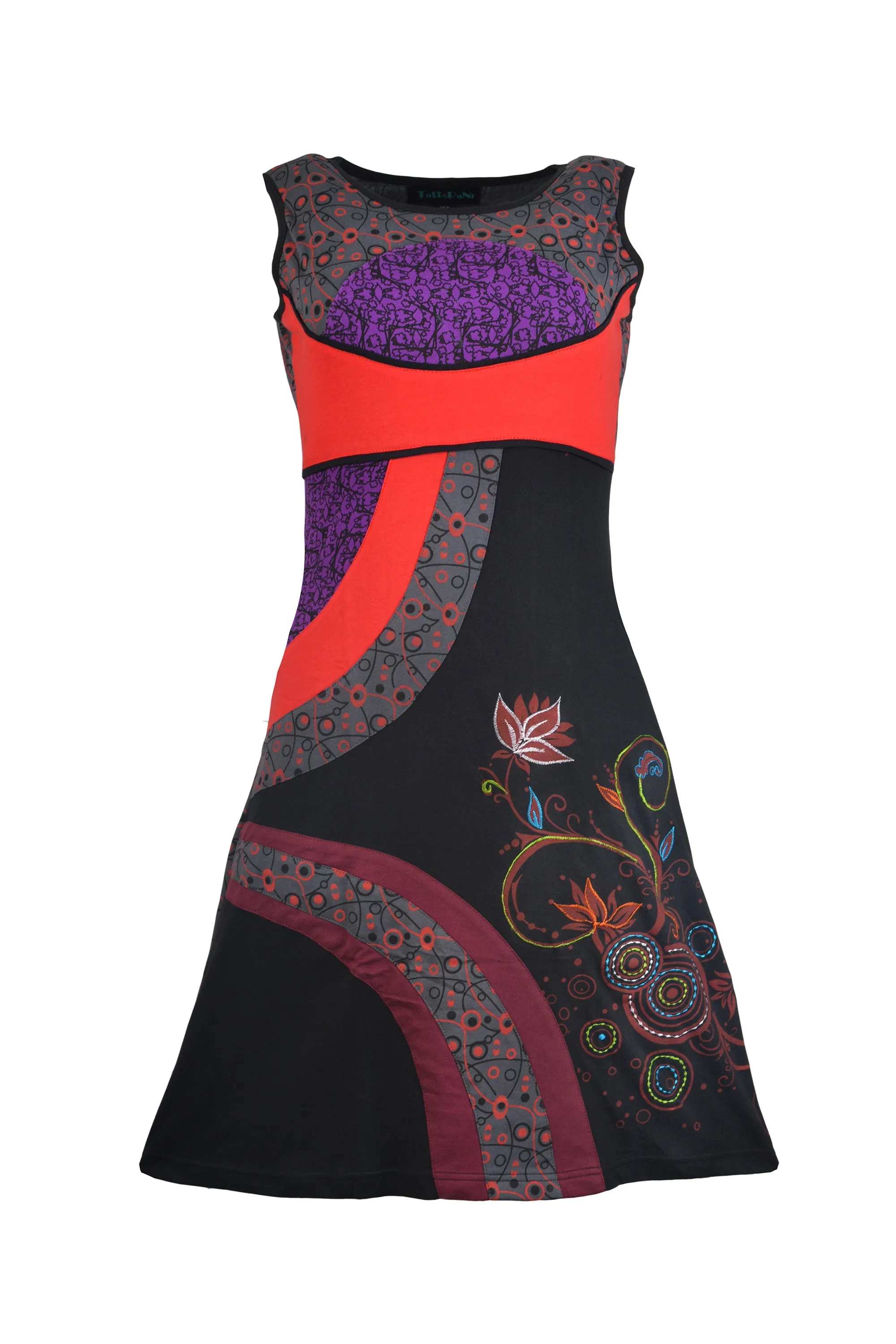 ladies-multicolored-sleeveless-dress-with-floral-pattern-print-and-embroidery-work