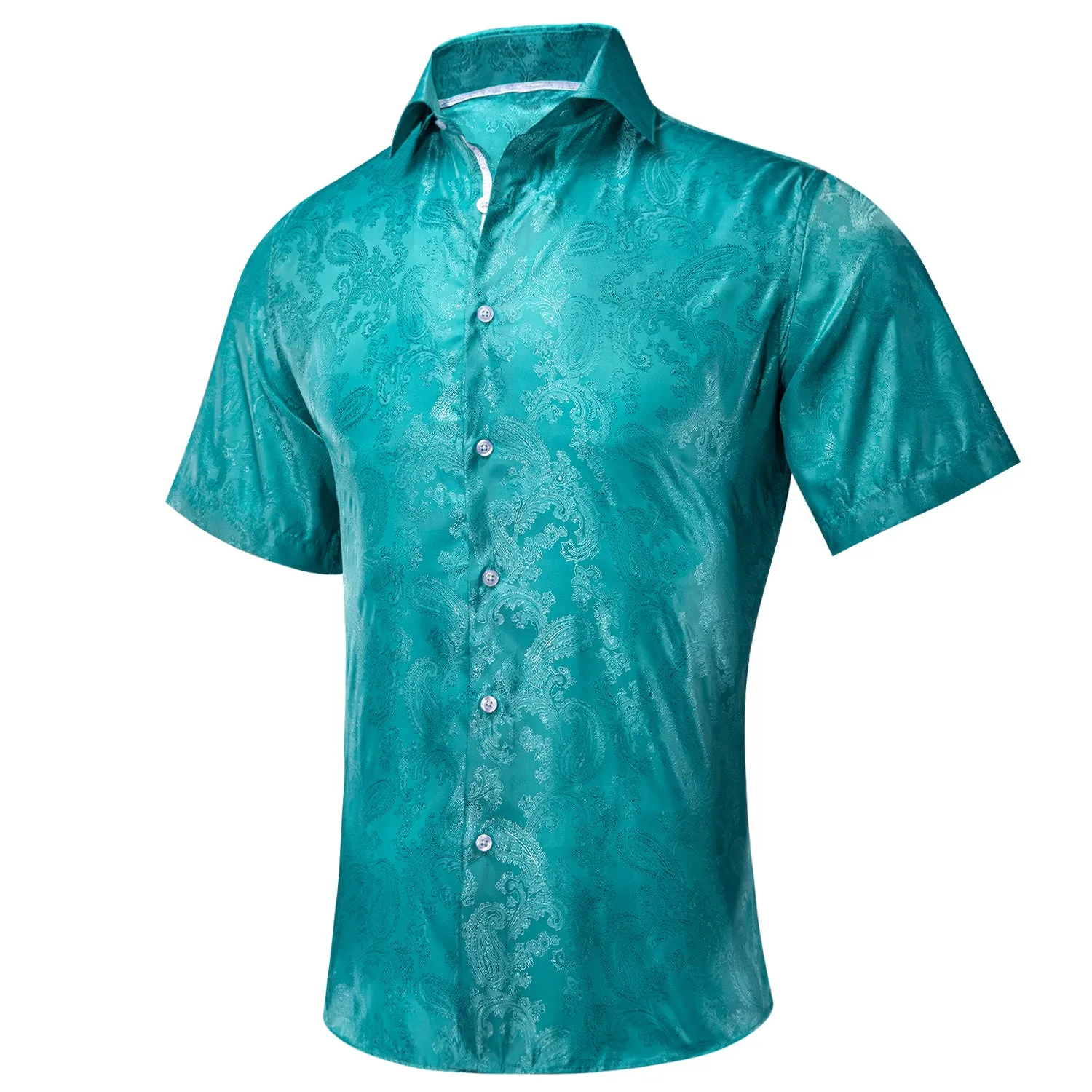 Lake Blue Paisley Silk Men's Short Sleeve Shirt