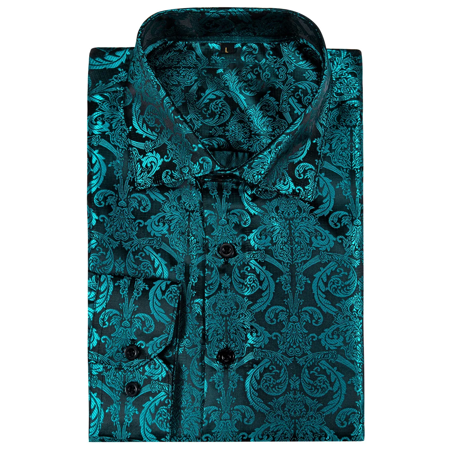 Lake Blue Paisley Style Silk Men's Long Sleeve Shirt