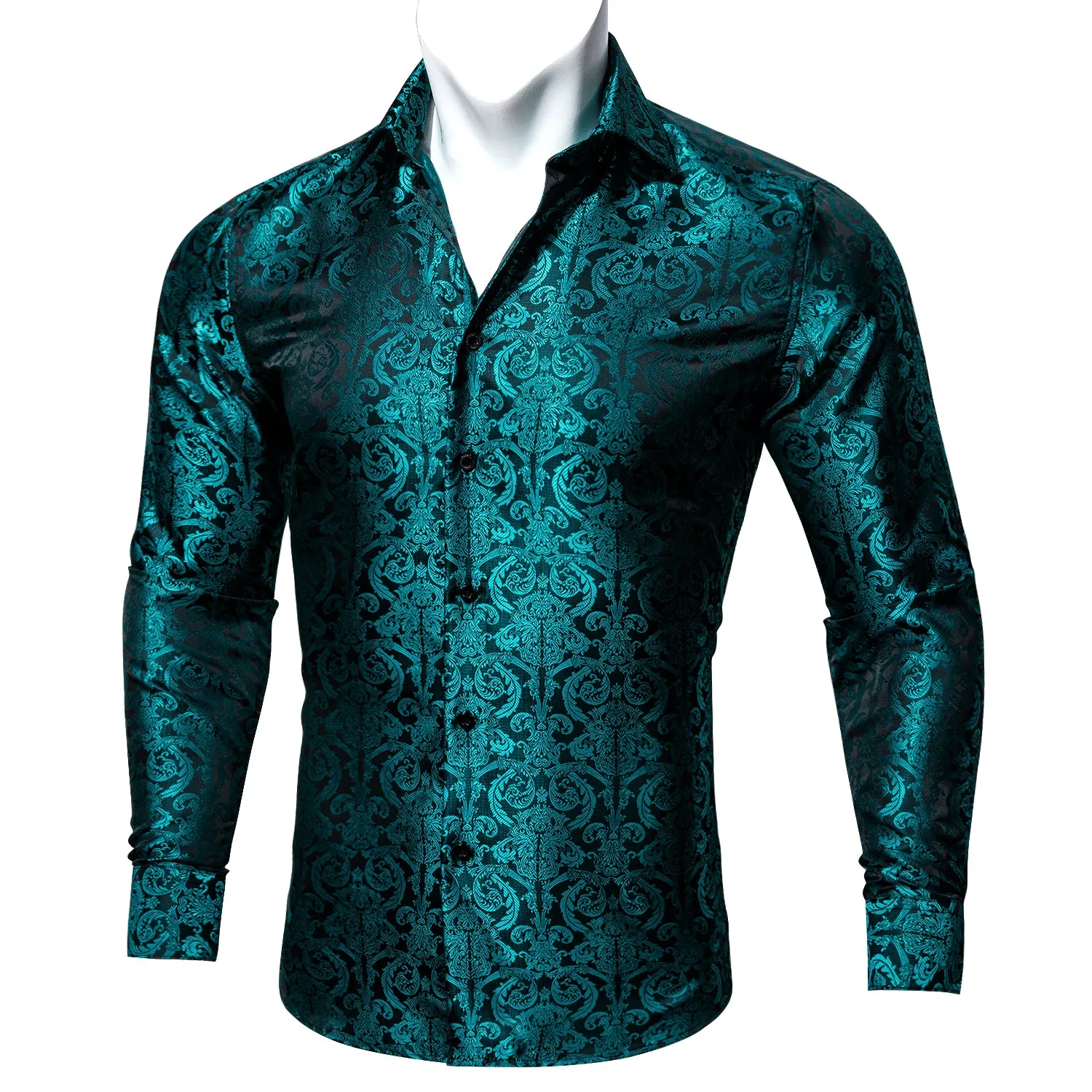 Lake Blue Paisley Style Silk Men's Long Sleeve Shirt