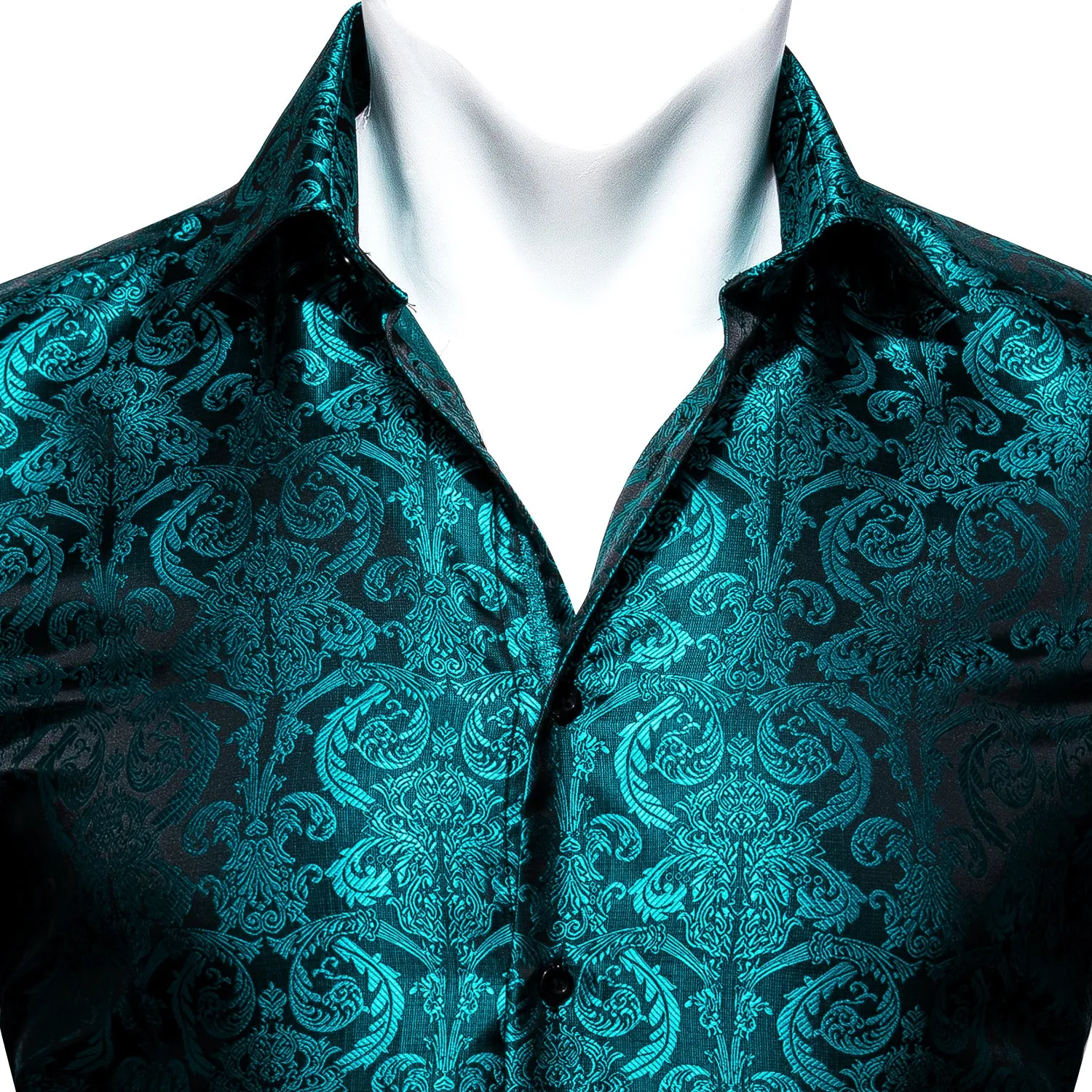 Lake Blue Paisley Style Silk Men's Long Sleeve Shirt