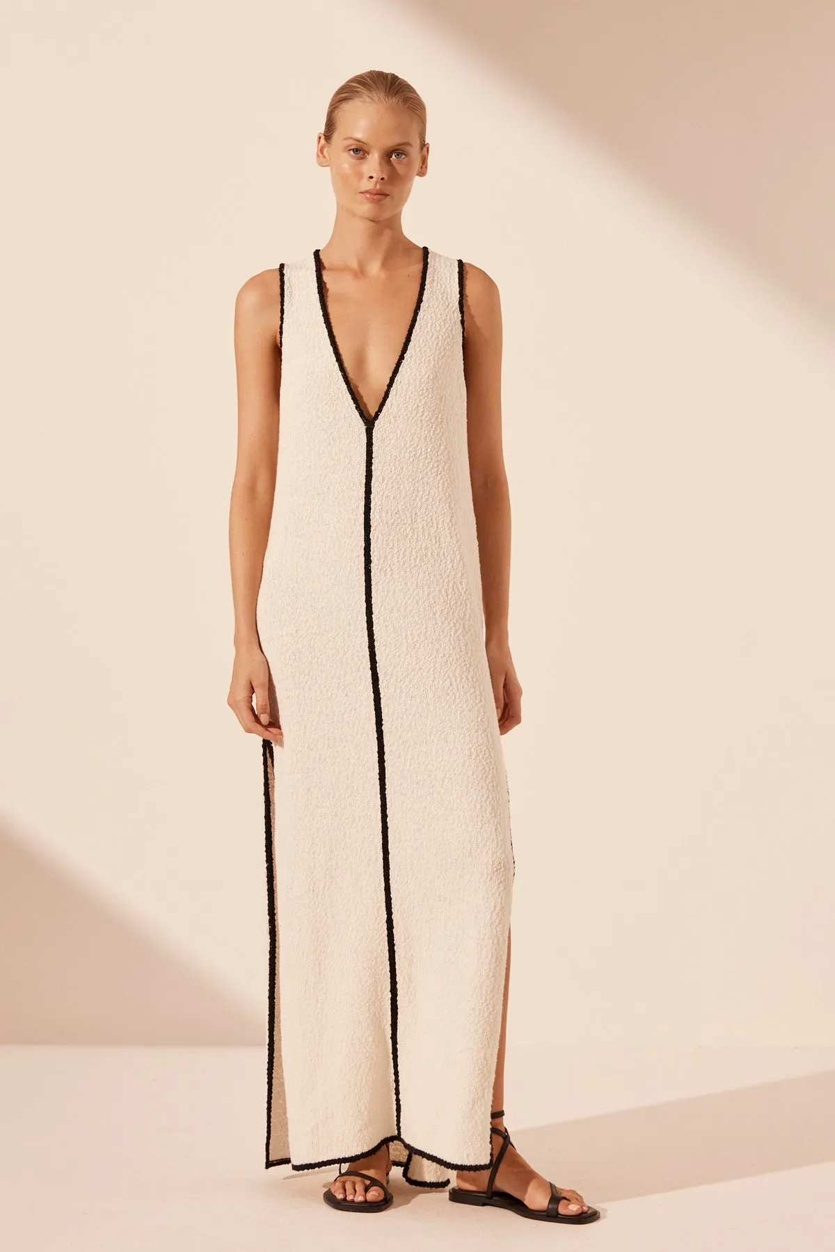 LENA PLUNGED MAXI DRESS - IVORY/BLACK