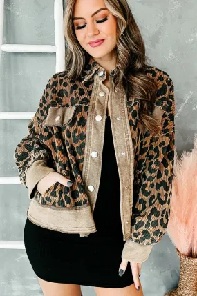 Leopard Lady Corduroy Leopard Print Shacket (Brown)