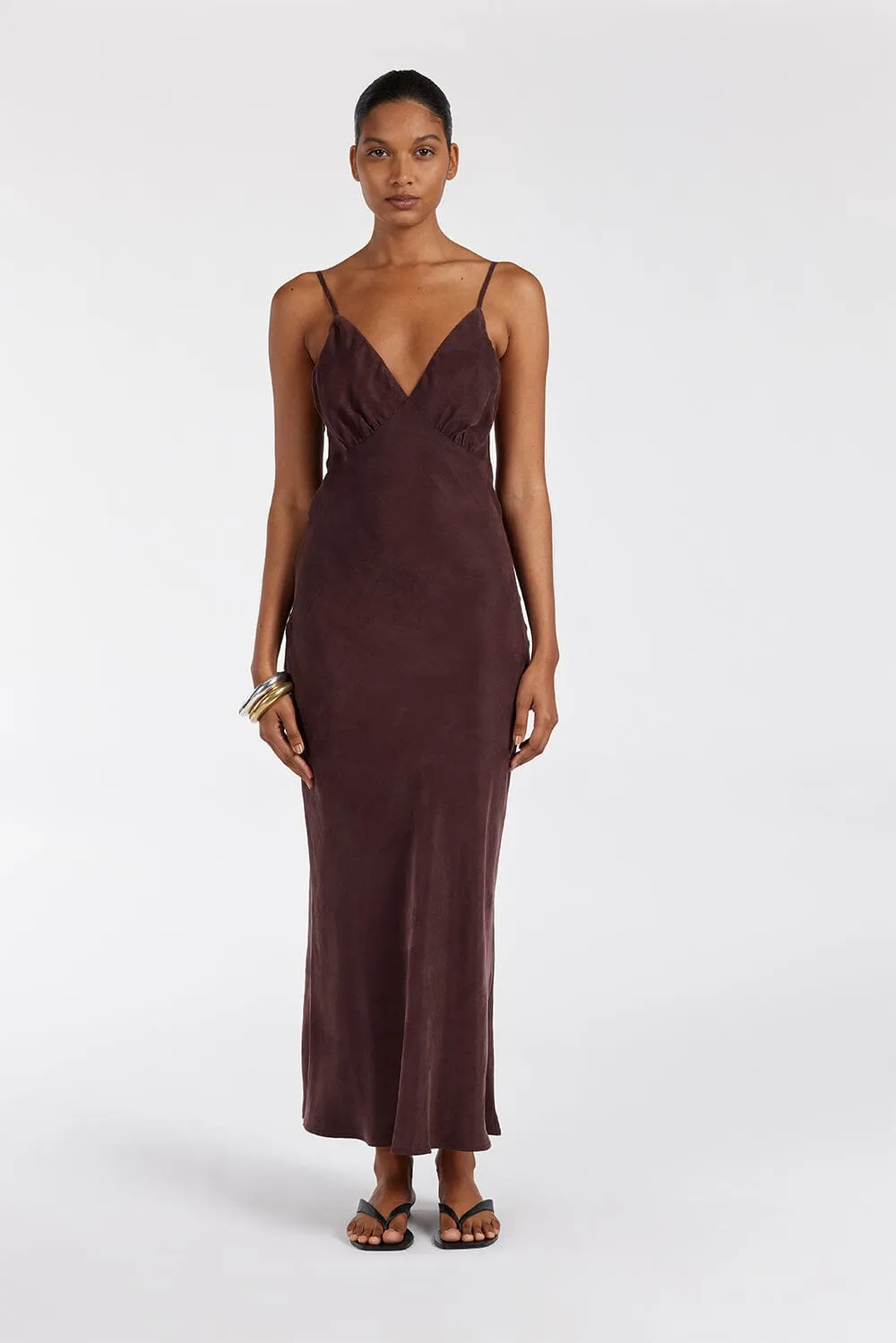 LIAM CURRANT CUPRO SLIP MIDI DRESS