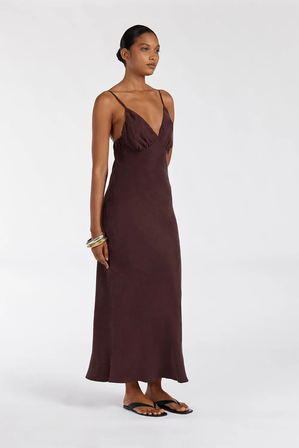 LIAM CURRANT CUPRO SLIP MIDI DRESS