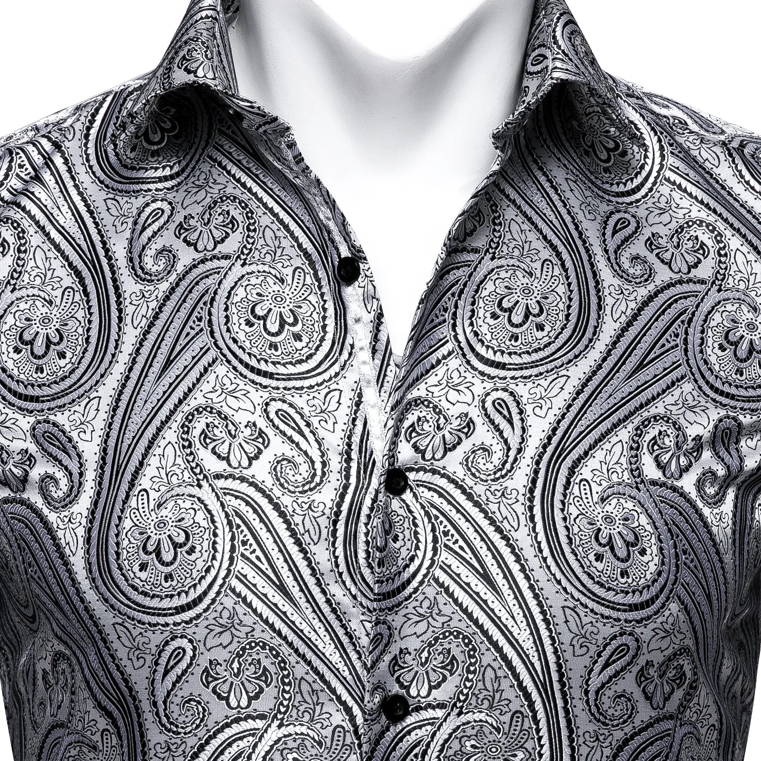 Light Gray Floral Silk Men's Long Sleeve Shirt