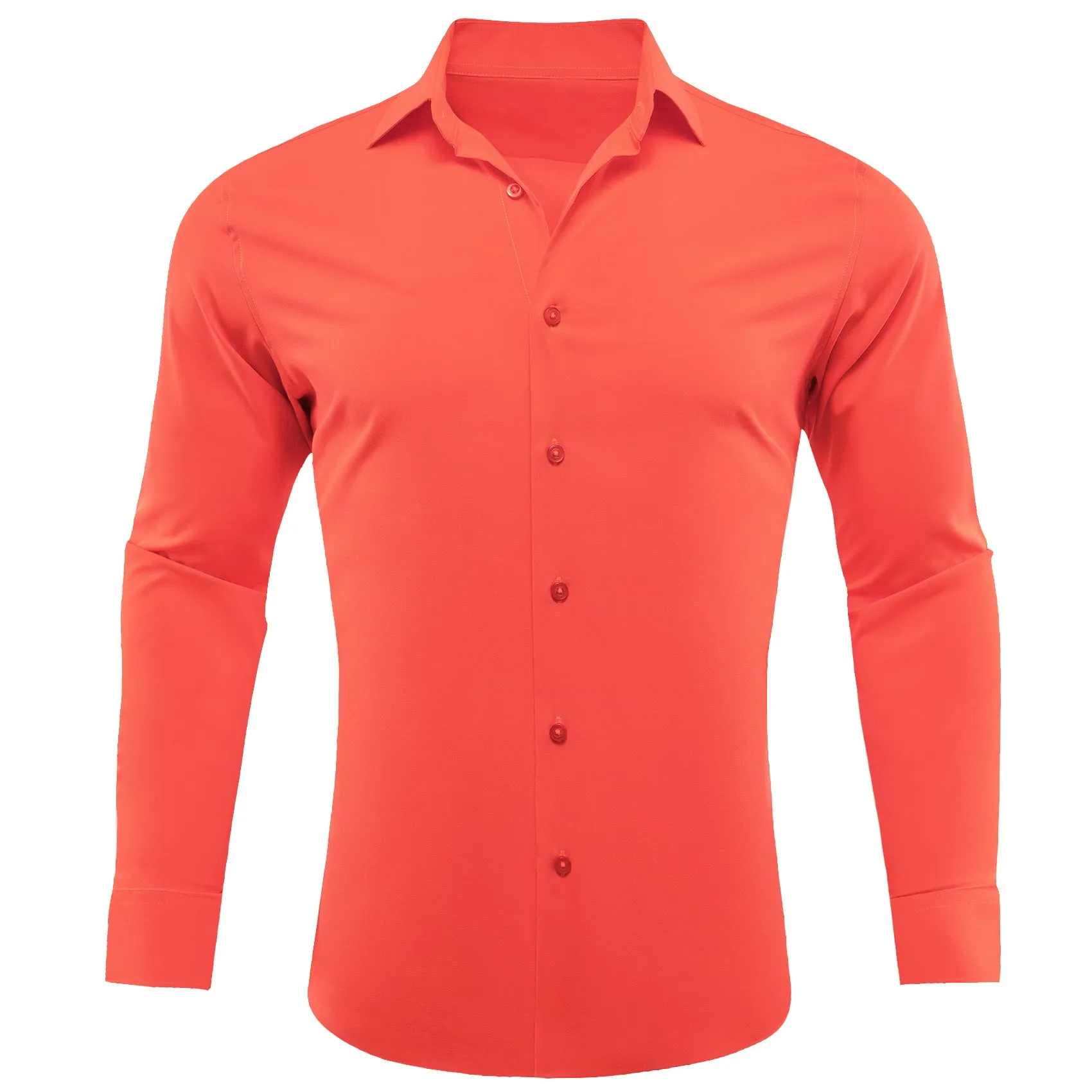 Light Orange Solid Silk Men's Long Sleeve Shirt