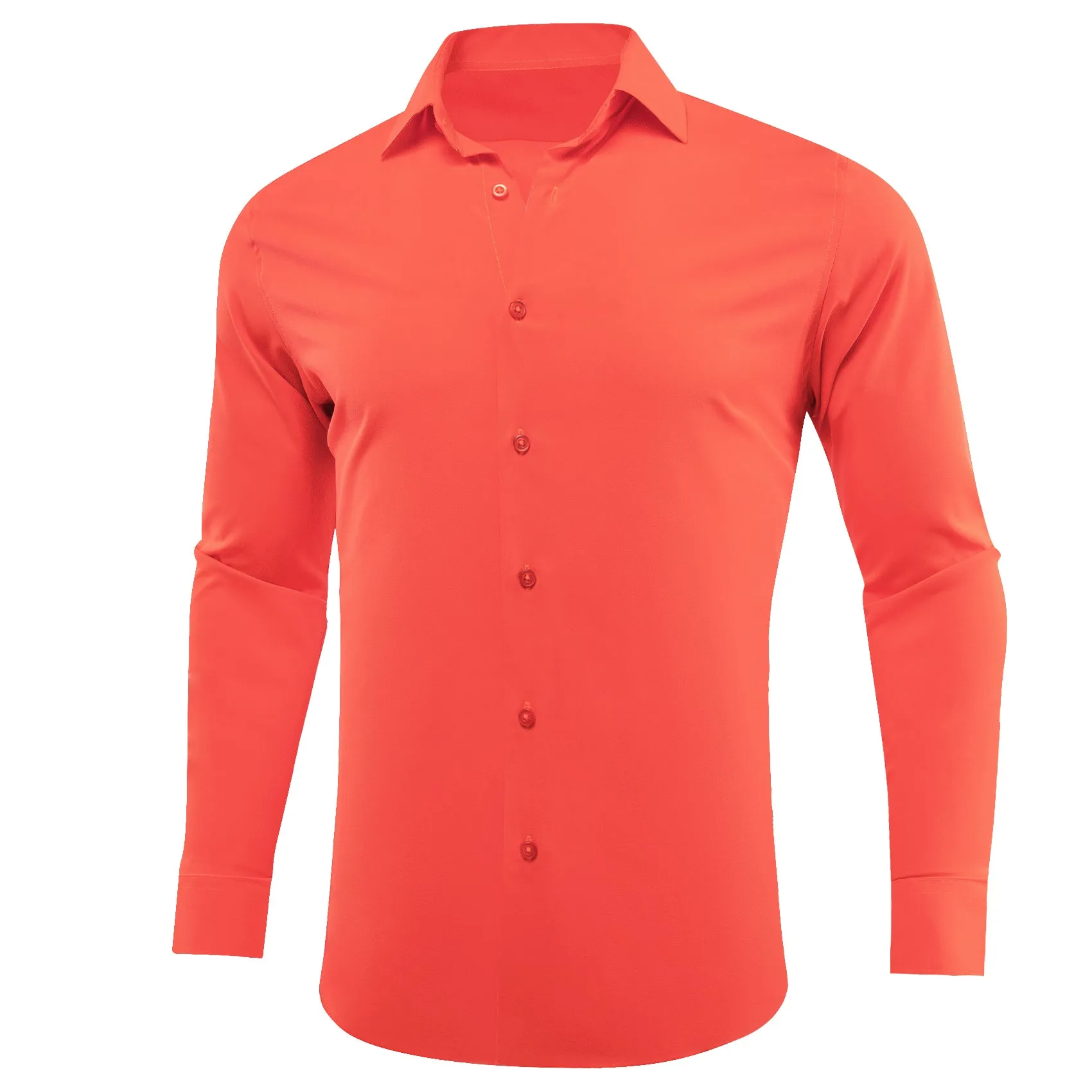 Light Orange Solid Silk Men's Long Sleeve Shirt