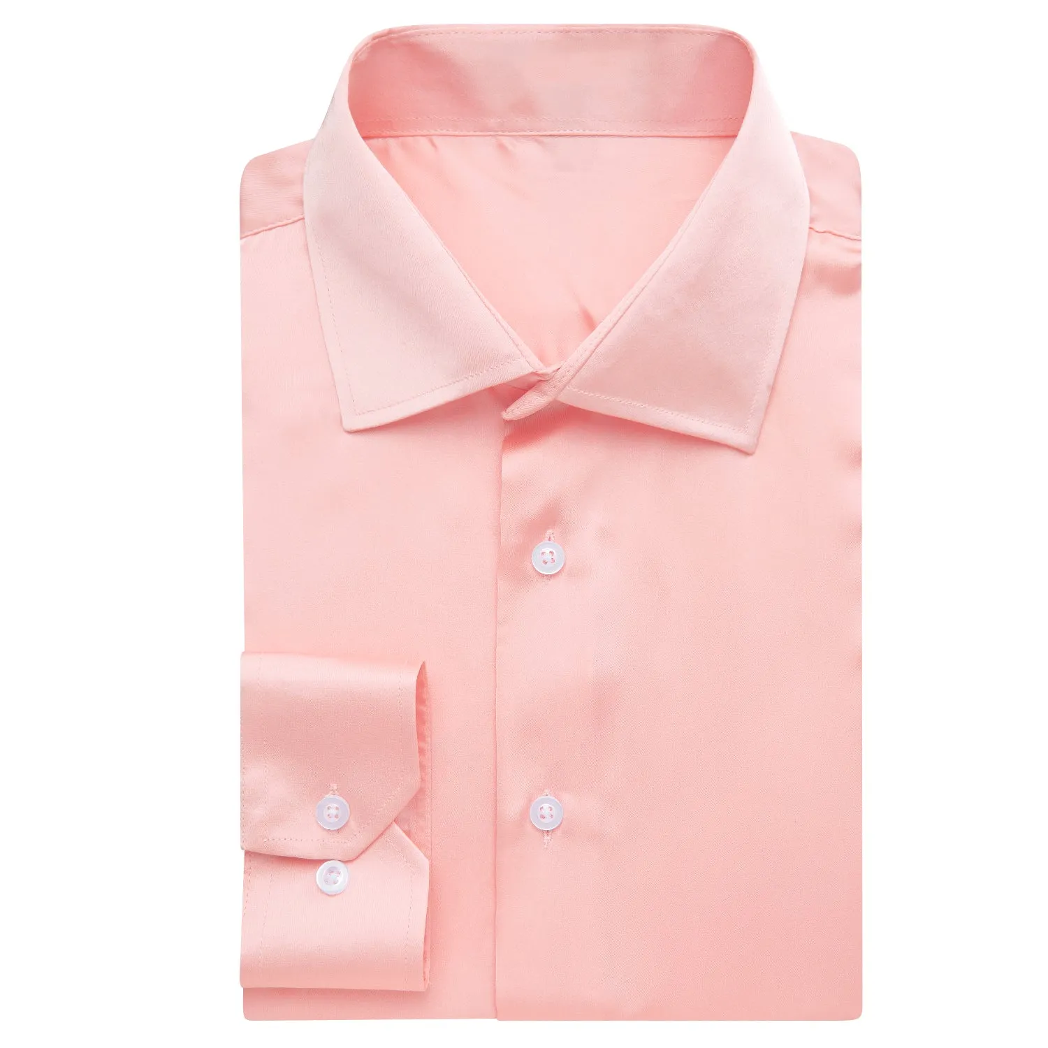 Light Pink Solid Satin Chiffon Non-stretch Men's Long Sleeve Shirt