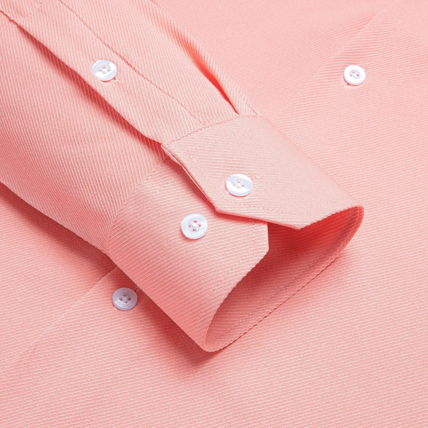 Light Pink Solid Stretch Woven Business Men's Long Sleeve Button Down Shirt