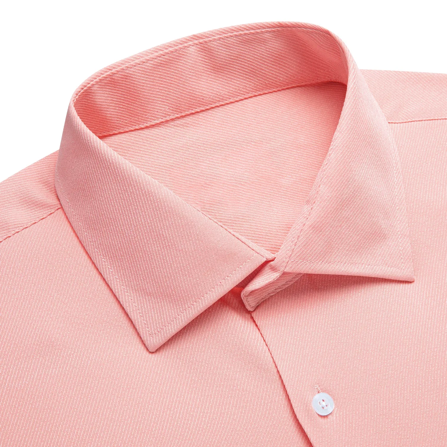 Light Pink Solid Stretch Woven Business Men's Long Sleeve Button Down Shirt