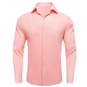 Light Pink Solid Stretch Woven Business Men's Long Sleeve Button Down Shirt