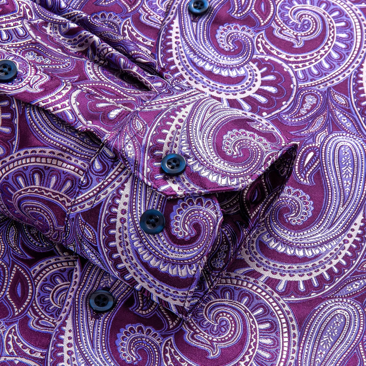 Light Purple Paisley Silk Men's Long Sleeve Shirt