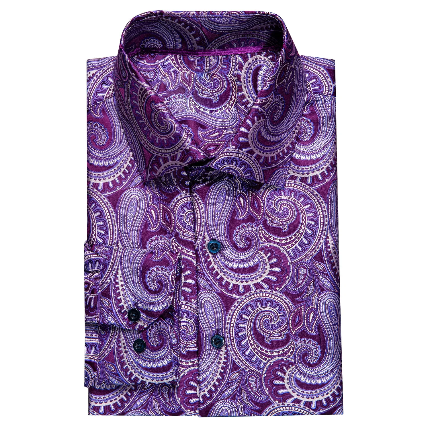 Light Purple Paisley Silk Men's Long Sleeve Shirt