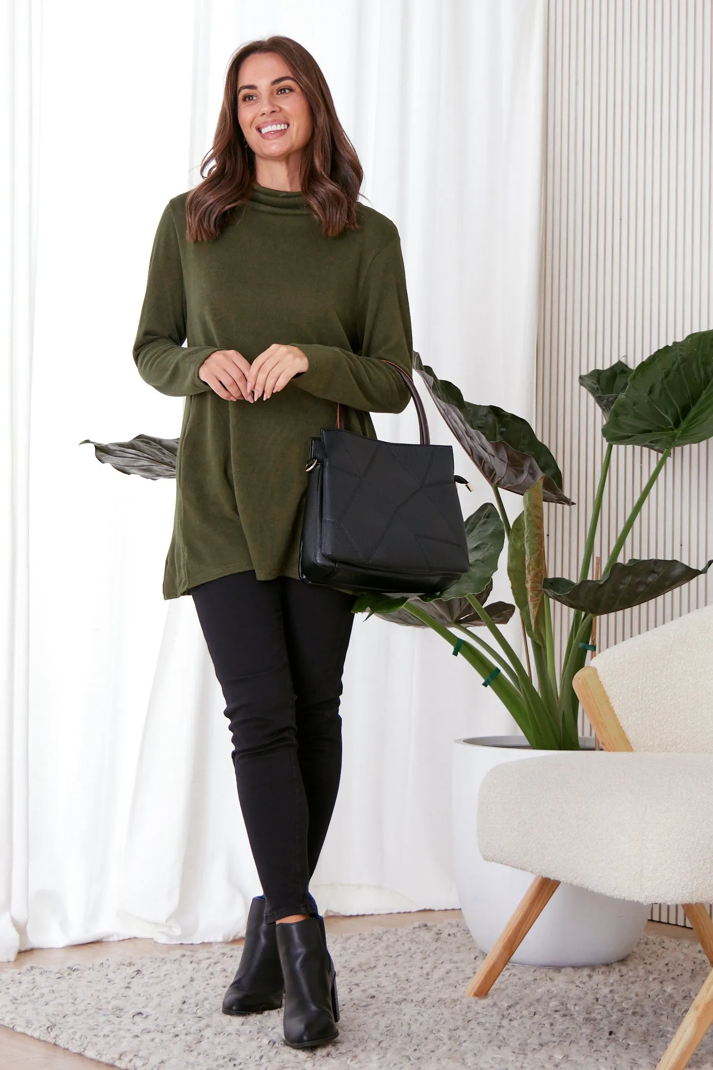 Lina Cowl Knit Tunic - Khaki