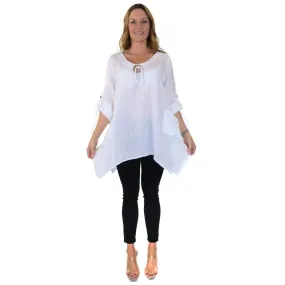 Linen & Gauze Relaxed Fit Linen White Tunic (Women's)