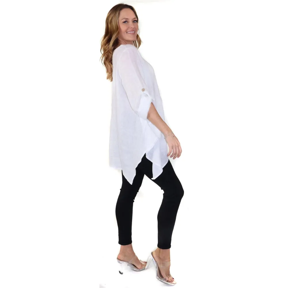 Linen & Gauze Relaxed Fit Linen White Tunic (Women's)