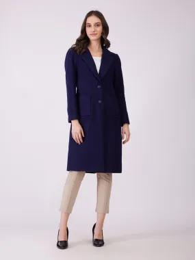 Long Felted Lined Overcoat - Navy