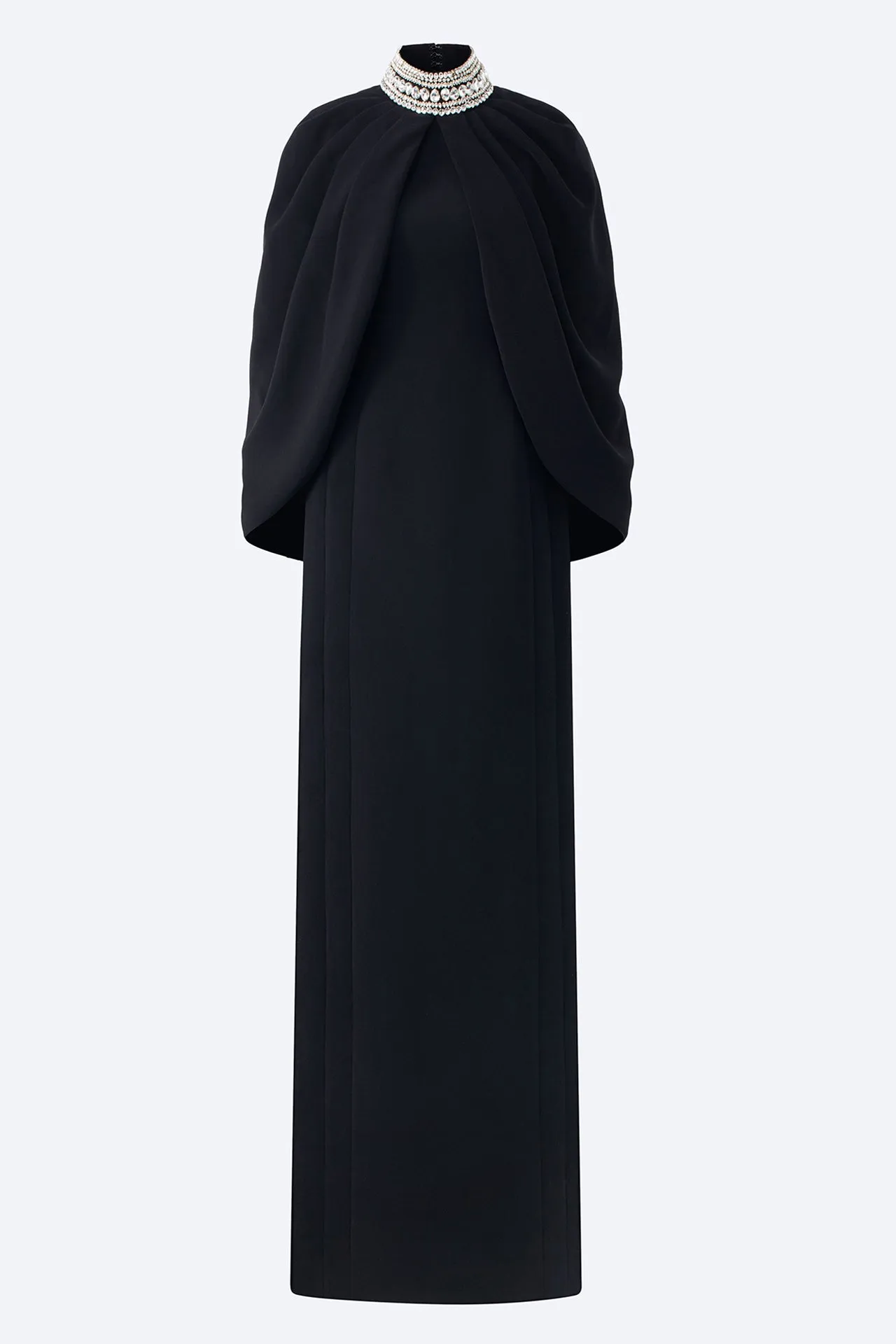 Long-Sleeved Dress with Stone Collar Cape