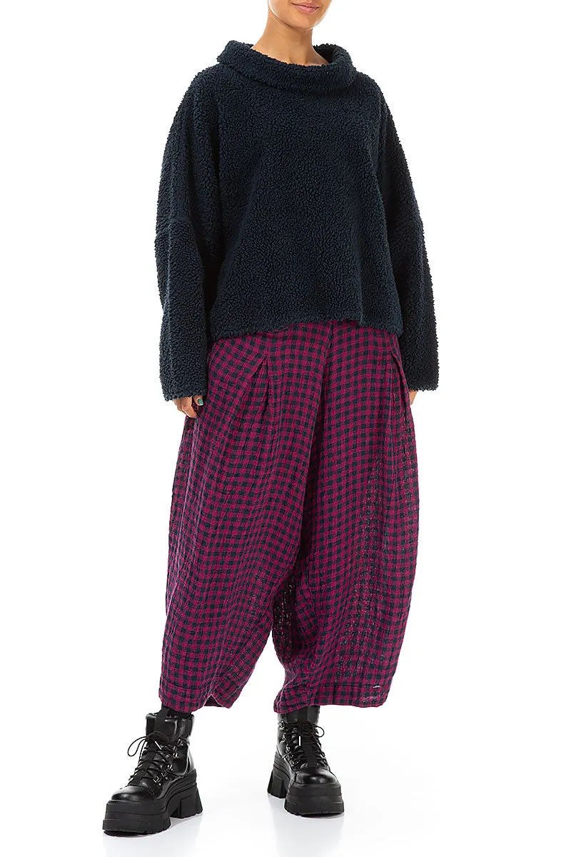 Loose Magenta Check Linen Trousers