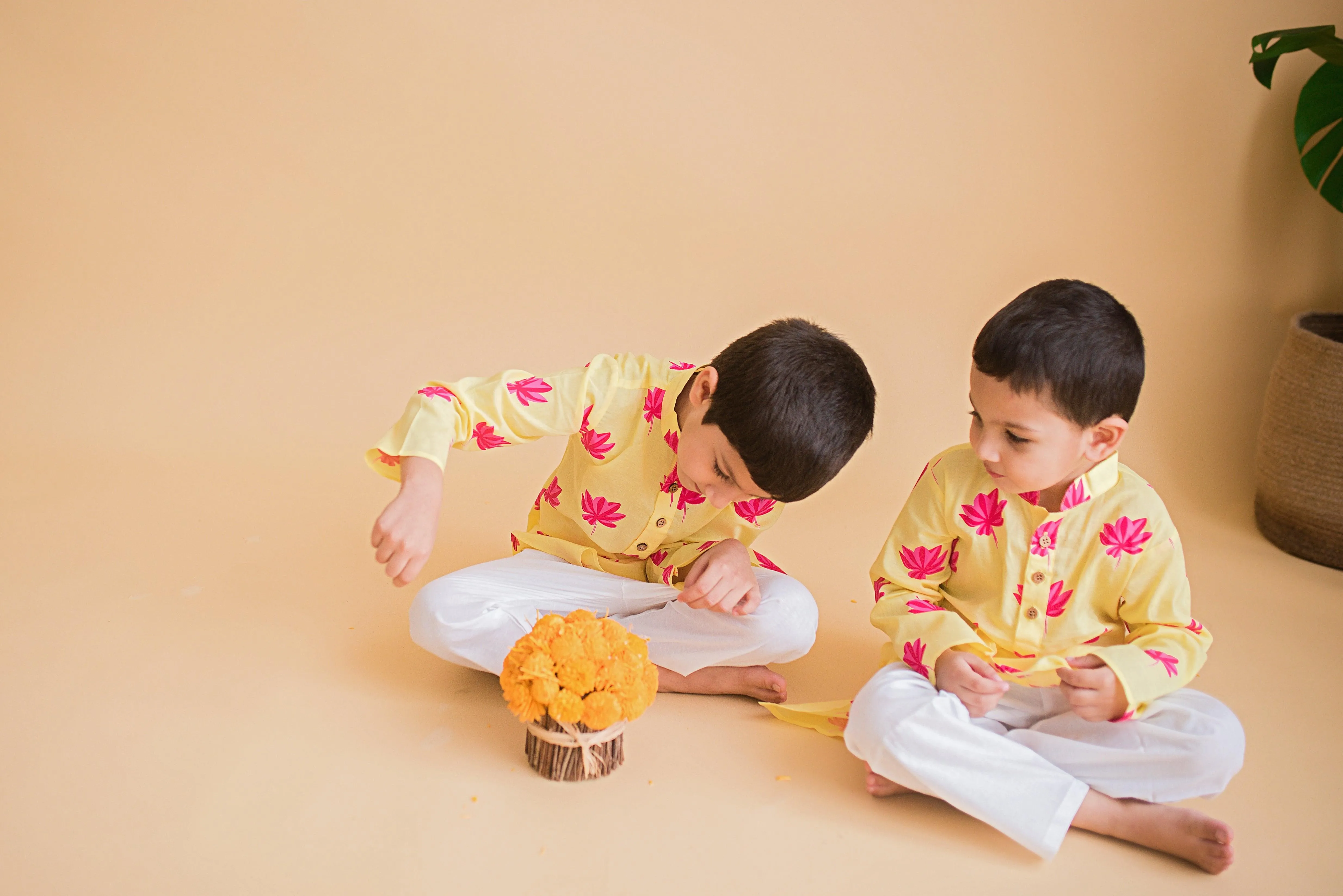 Lotus Bloom Boys Ethnic Wear-Yellow