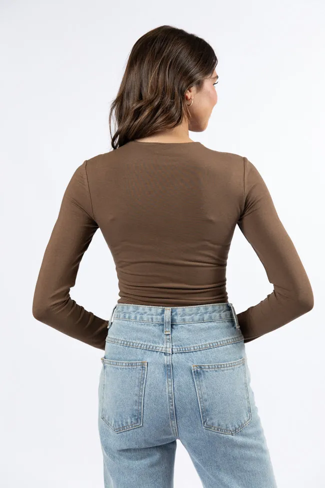 Lucky Me Brown Crew Neck Bodysuit FINAL SALE