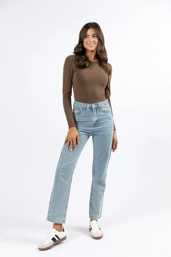 Lucky Me Brown Crew Neck Bodysuit FINAL SALE