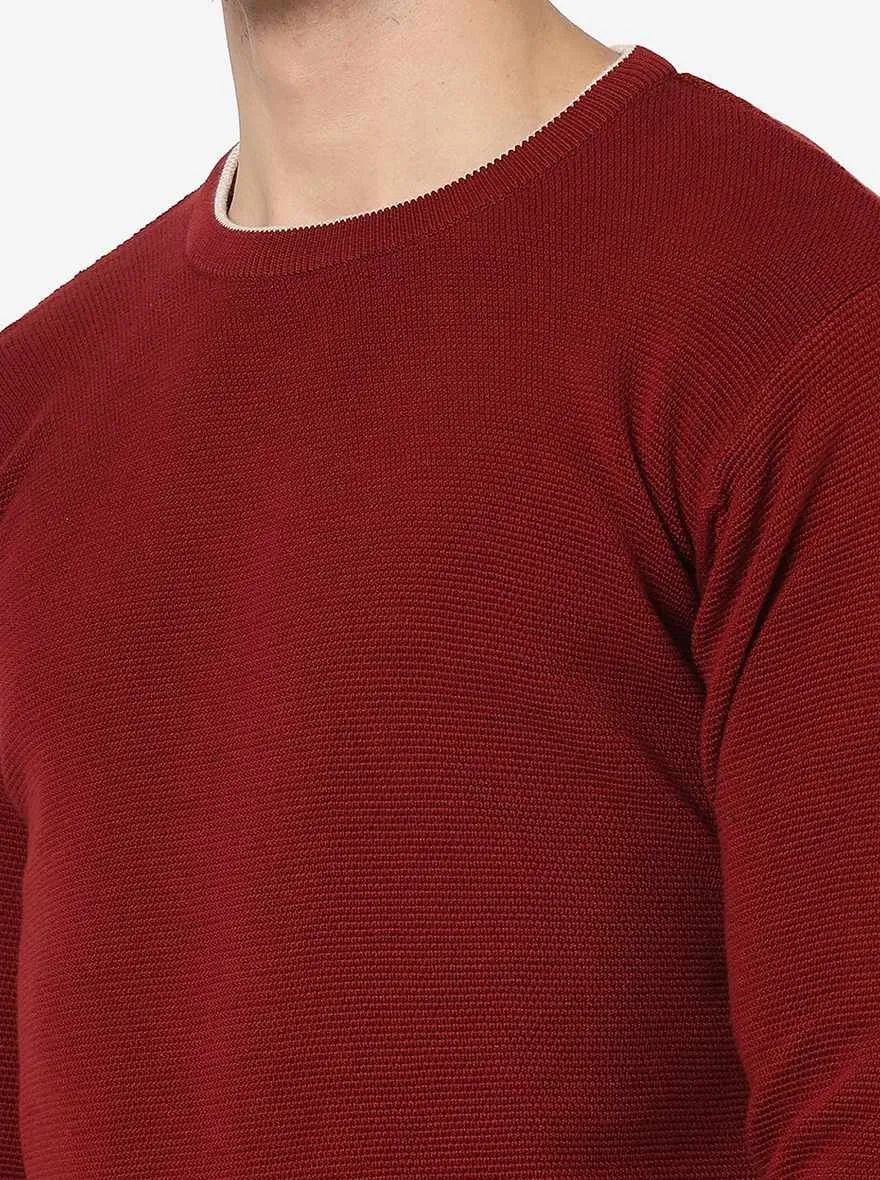 Maroon Solid Slim Fit Winter T-Shirt | JadeBlue