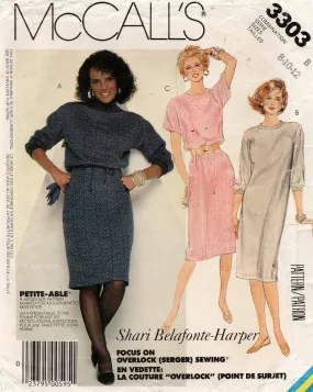 McCall's 3303 Shari Belafonte-Harper Womens Blouson Dress 1980s Vintage Sewing Pattern Size 8 - 12