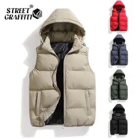 Men Solid Thicken Sleeveless Down Hooded Vests Jackets Fashion Male Outdoor Winter Casual Waistcoat Windproof Comfortable Jacket