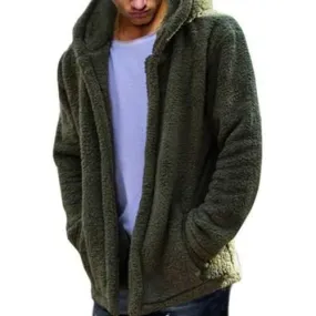 Mens Casual Fleece Warm Long Sleeve Coat