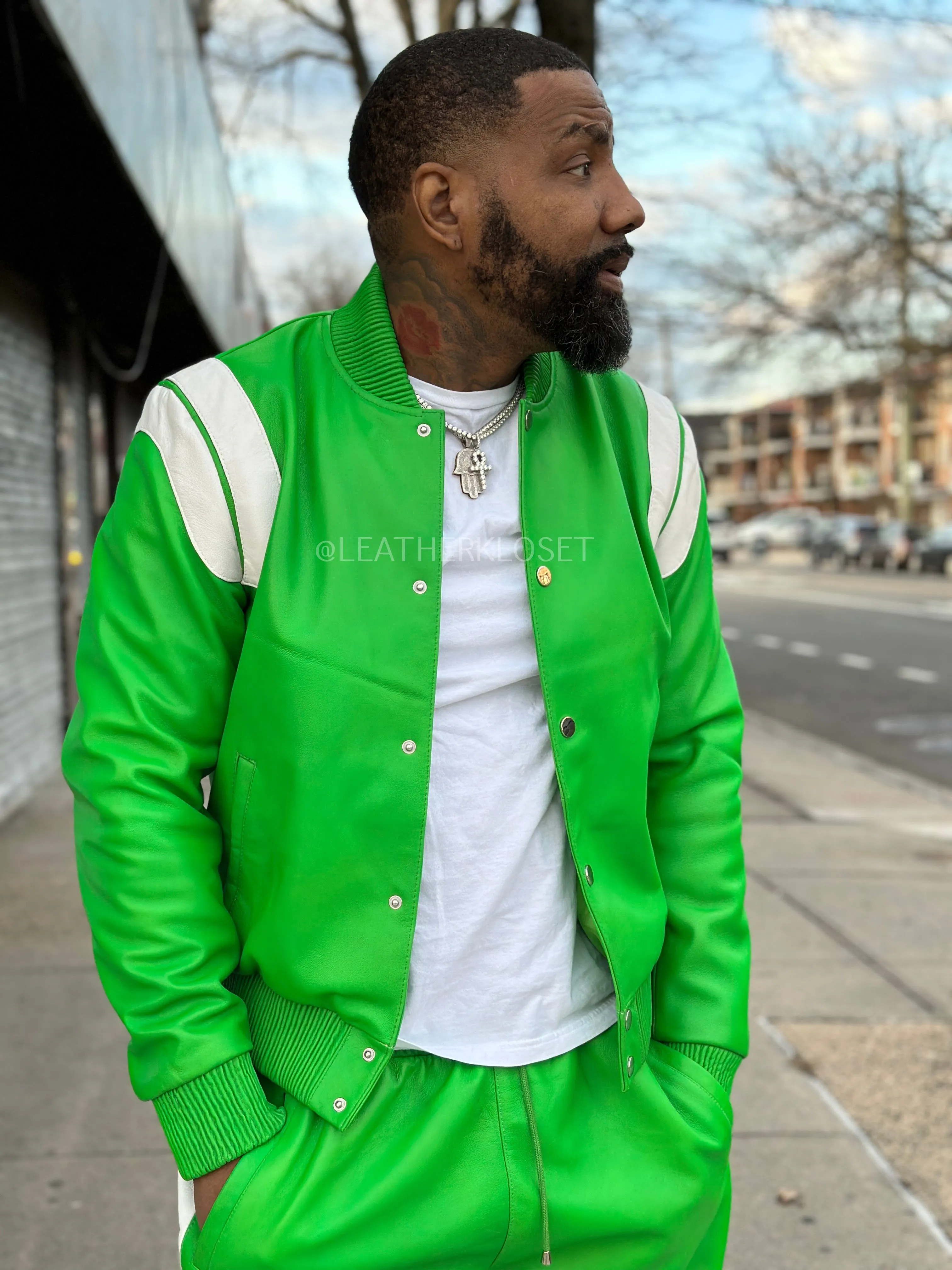 Men's Liam Leather Track Suit [Green/White]