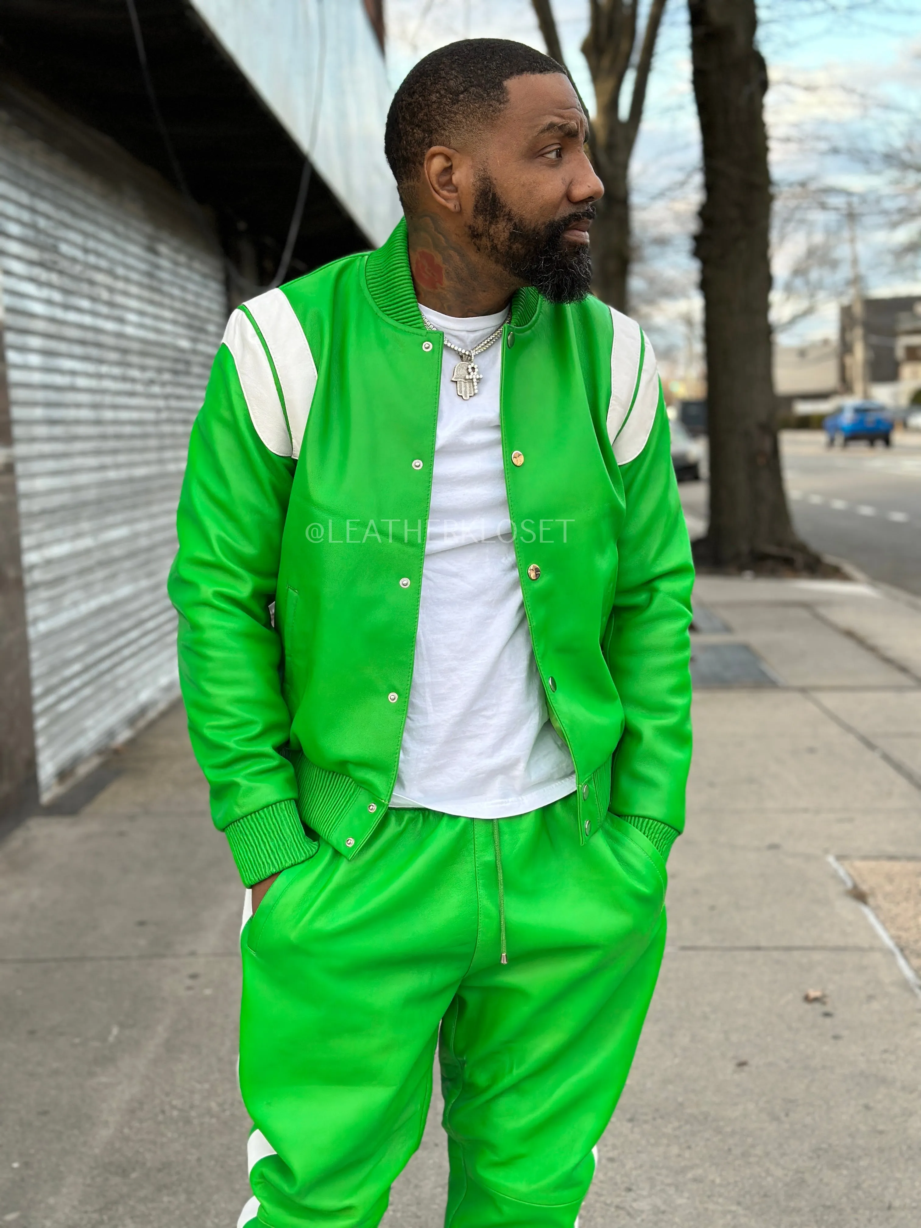 Men's Liam Leather Track Suit [Green/White]