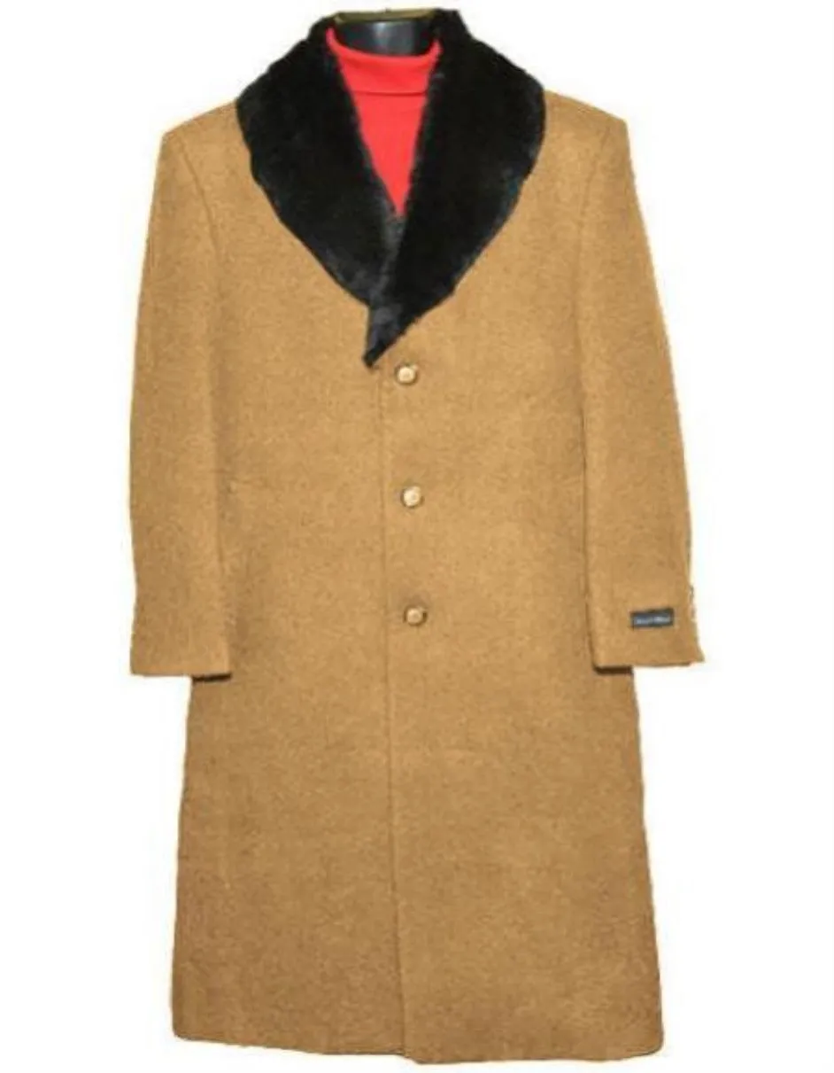 Mens Overcoat - Topcoat For Men - Winter Fabric - Fur Collar Big and Tall Large Man ~ Plus Size Camel Closure Long men's Dress Topcoat - Winter coat 4XL 5XL 6XL Overcoat