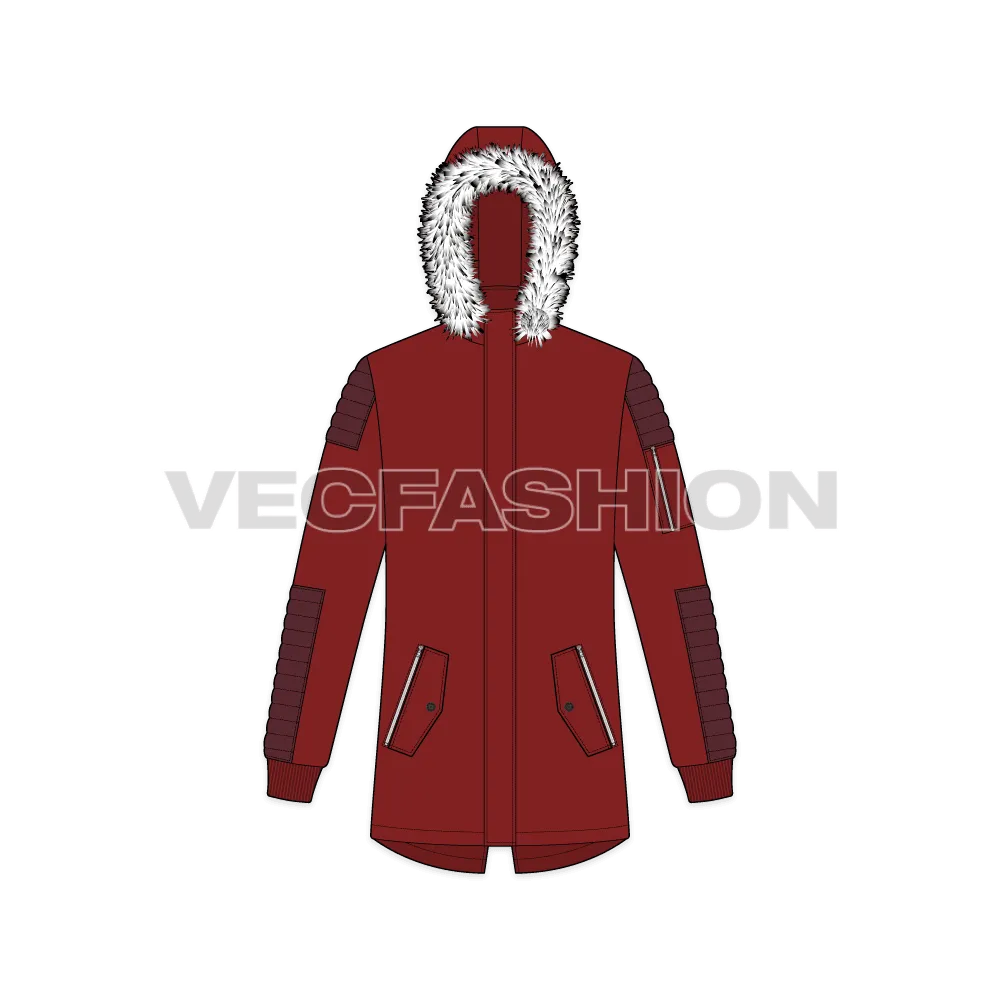 Mens Streetwear Fur Collar Hooded Parka jacket