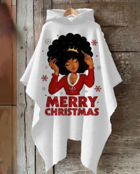 Merry Christmas Black Girl Print lady hooded cape