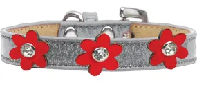 Metallic Flower Ice Cream Collar Silver With Metallic Red Flowers Size 14